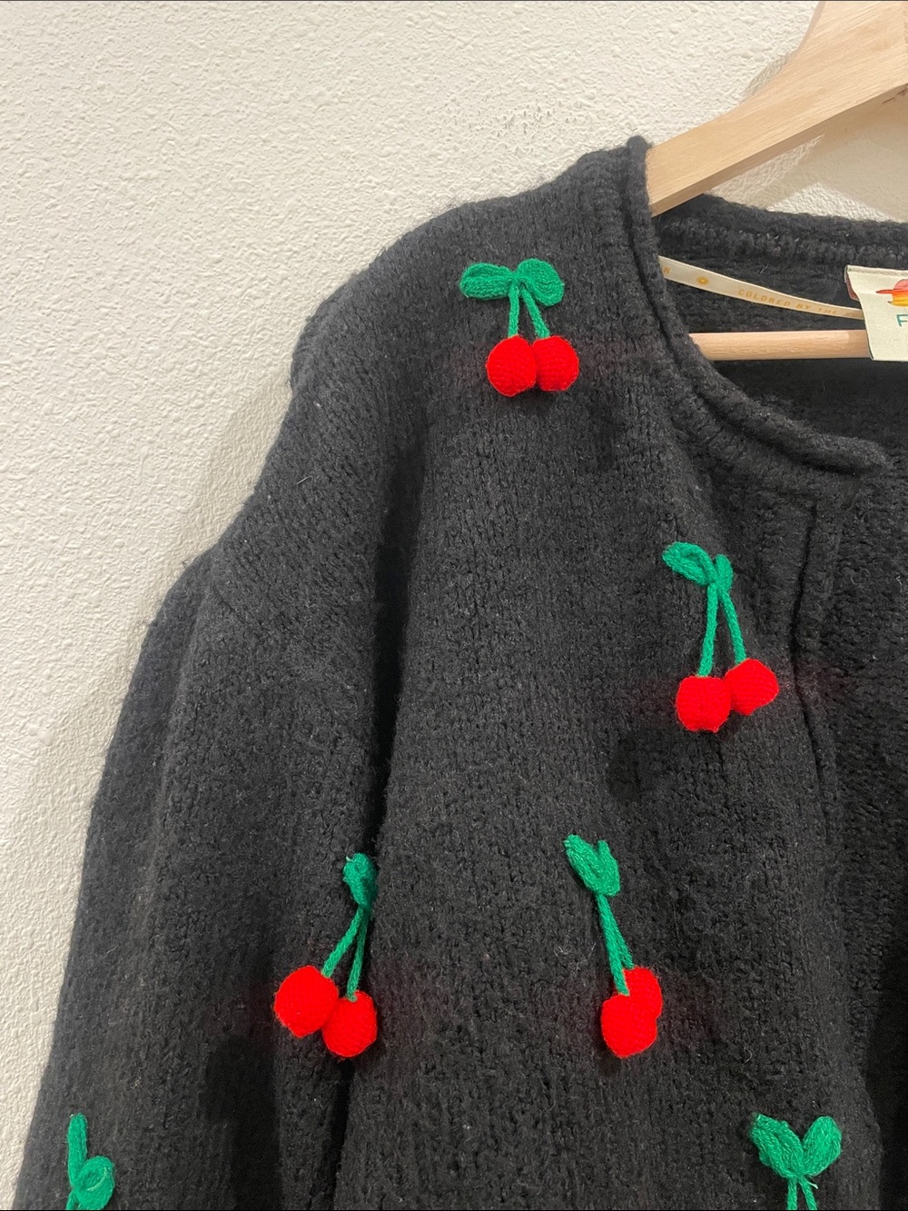 FARM Rio Anthropologie Crochet Cherry Embroidered Sweater Black Cardigan XS - Picture 9 of 15